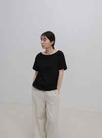 ワンショルダーシンプルコットンTシャツ