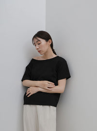 ワンショルダーシンプルコットンTシャツ