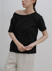 ワンショルダーシンプルコットンTシャツ