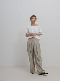 ワンショルダーシンプルコットンTシャツ