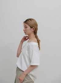 ワンショルダーシンプルコットンTシャツ
