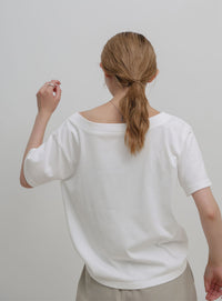 ワンショルダーシンプルコットンTシャツ