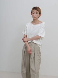ワンショルダーシンプルコットンTシャツ
