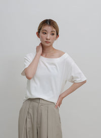 ワンショルダーシンプルコットンTシャツ