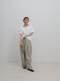 ワンショルダーシンプルコットンTシャツ