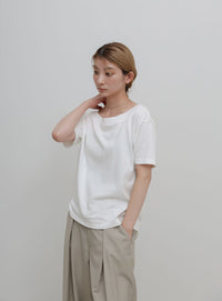 ワンショルダーシンプルコットンTシャツ
