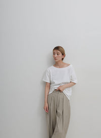 ワンショルダーシンプルコットンTシャツ