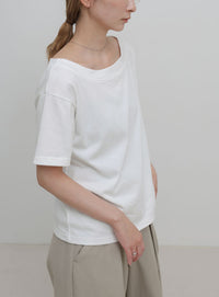 ワンショルダーシンプルコットンTシャツ