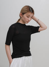 ボトルネックシアーTシャツ