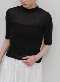 ボトルネックシアーTシャツ