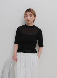 ボトルネックシアーTシャツ