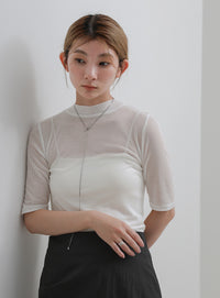 ボトルネックシアーTシャツ