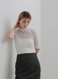 ボトルネックシアーTシャツ