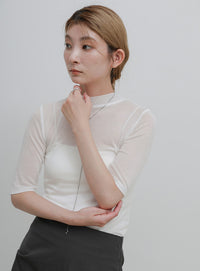 ボトルネックシアーTシャツ