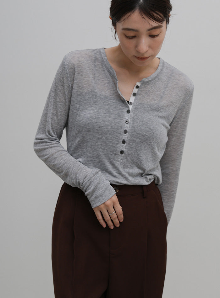ボタンデザインシアーヘンリーネックロンT – SELECT MOCA