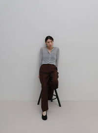 ボタンデザインシアーヘンリーネックロンT