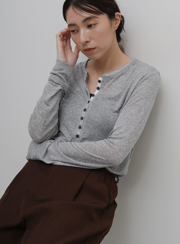 ボタンデザインシアーヘンリーネックロンT – SELECT MOCA