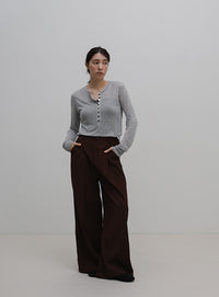 ボタンデザインシアーヘンリーネックロンT