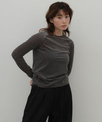 配色ステッチラグランロングTシャツ