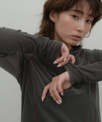 配色ステッチラグランロングTシャツ