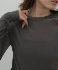 配色ステッチラグランロングTシャツ