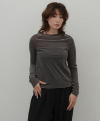 配色ステッチラグランロングTシャツ