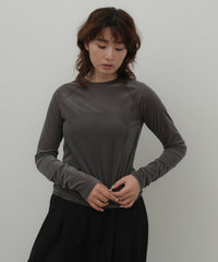 配色ステッチラグランロングTシャツ
