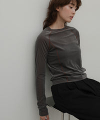配色ステッチラグランロングTシャツ
