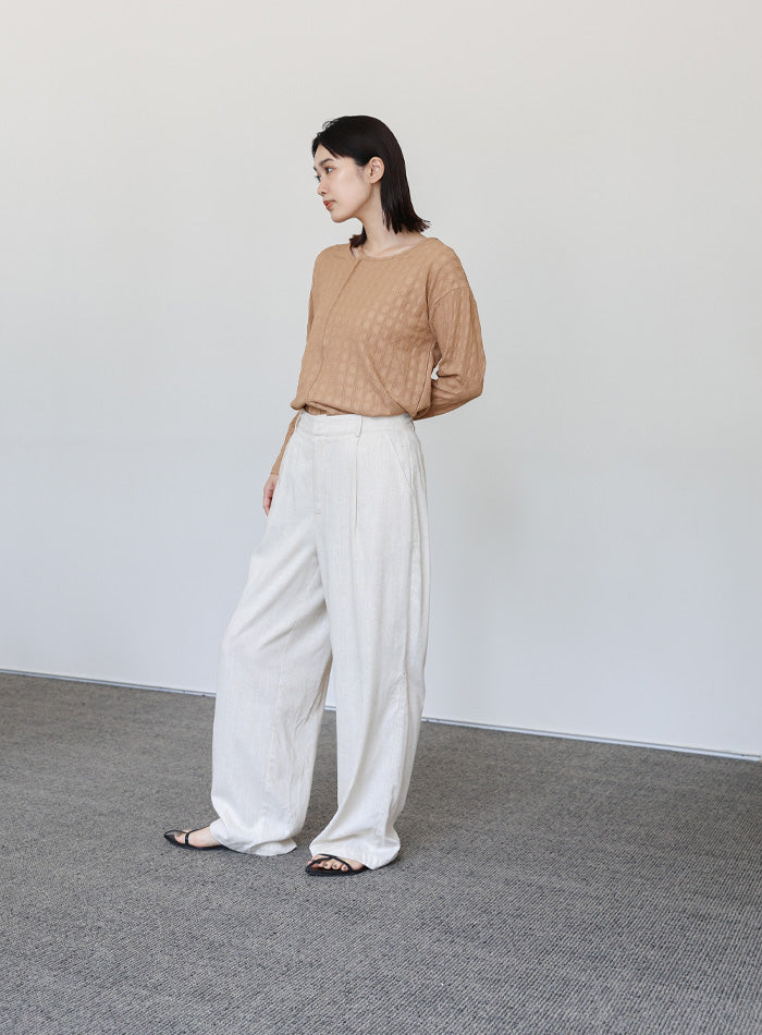 【Et】アシンメトリーネックシャーリングトップス