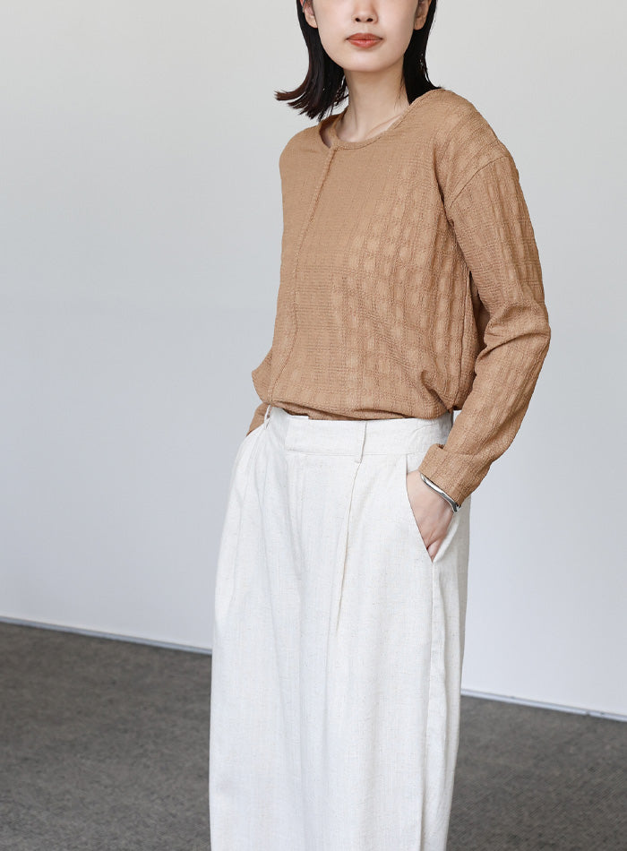 【Et】アシンメトリーネックシャーリングトップス
