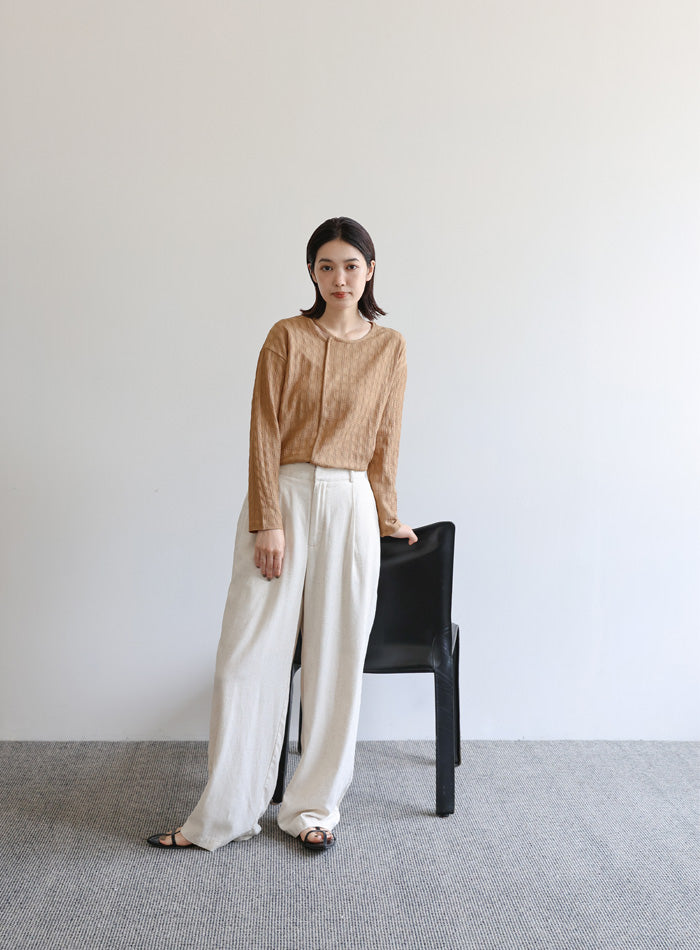【Et】アシンメトリーネックシャーリングトップス