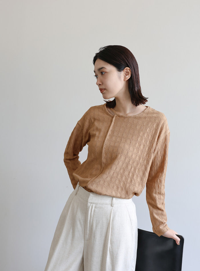 【Et】アシンメトリーネックシャーリングトップス