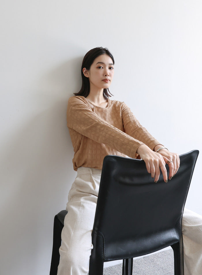 【Et】アシンメトリーネックシャーリングトップス