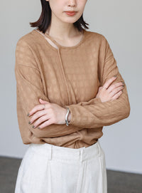【Et】アシンメトリーネックシャーリングトップス