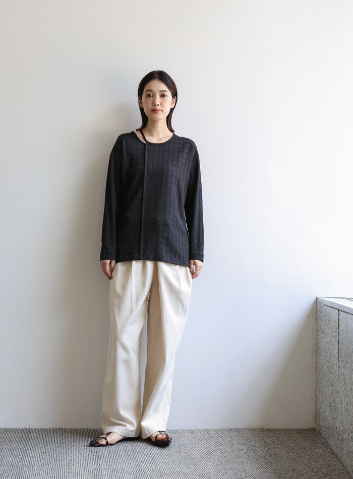 【Et】アシンメトリーネックシャーリングトップス