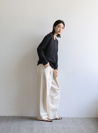 【Et】アシンメトリーネックシャーリングトップス