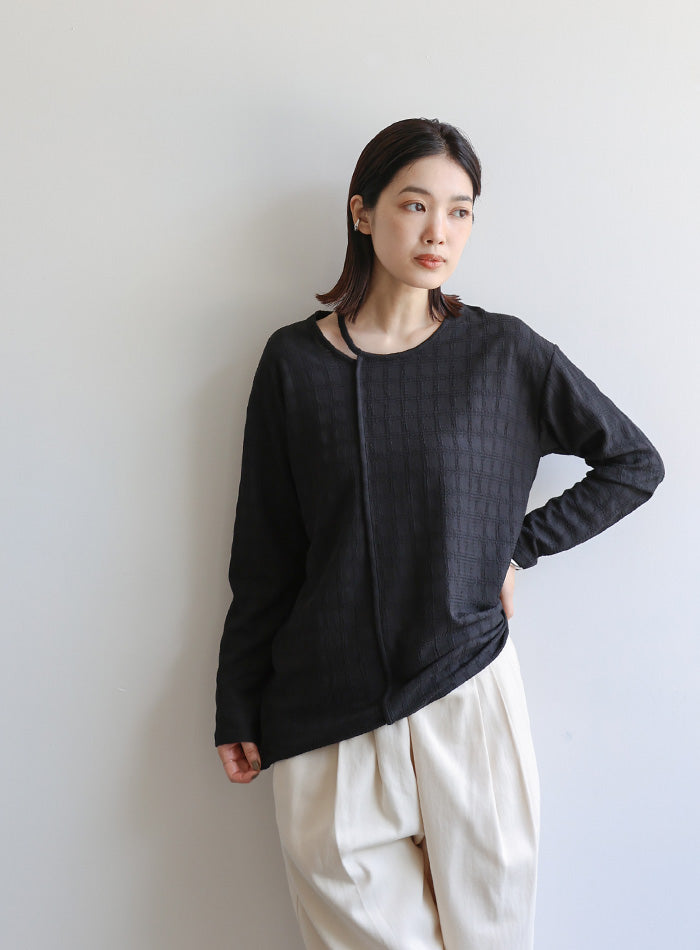 【Et】アシンメトリーネックシャーリングトップス