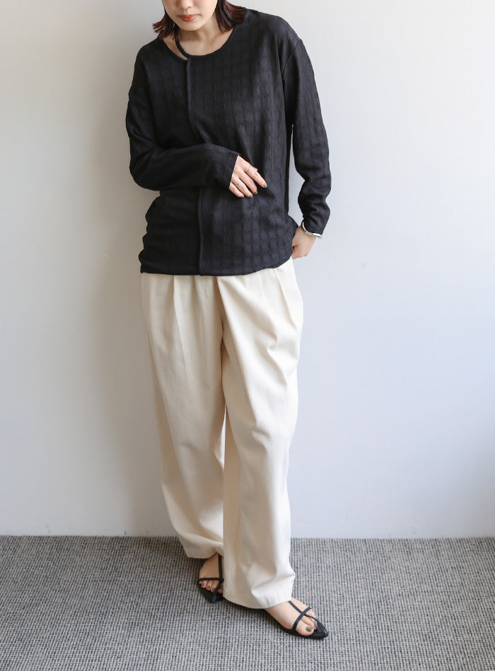 【Et】アシンメトリーネックシャーリングトップス