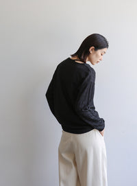 【Et】アシンメトリーネックシャーリングトップス