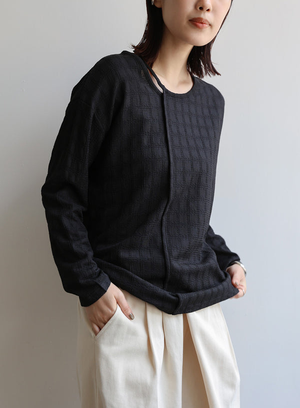 【Et】アシンメトリーネックシャーリングトップス