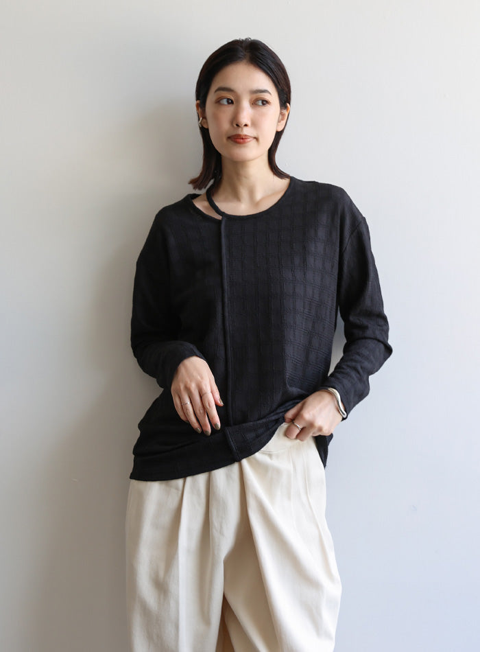 【Et】アシンメトリーネックシャーリングトップス