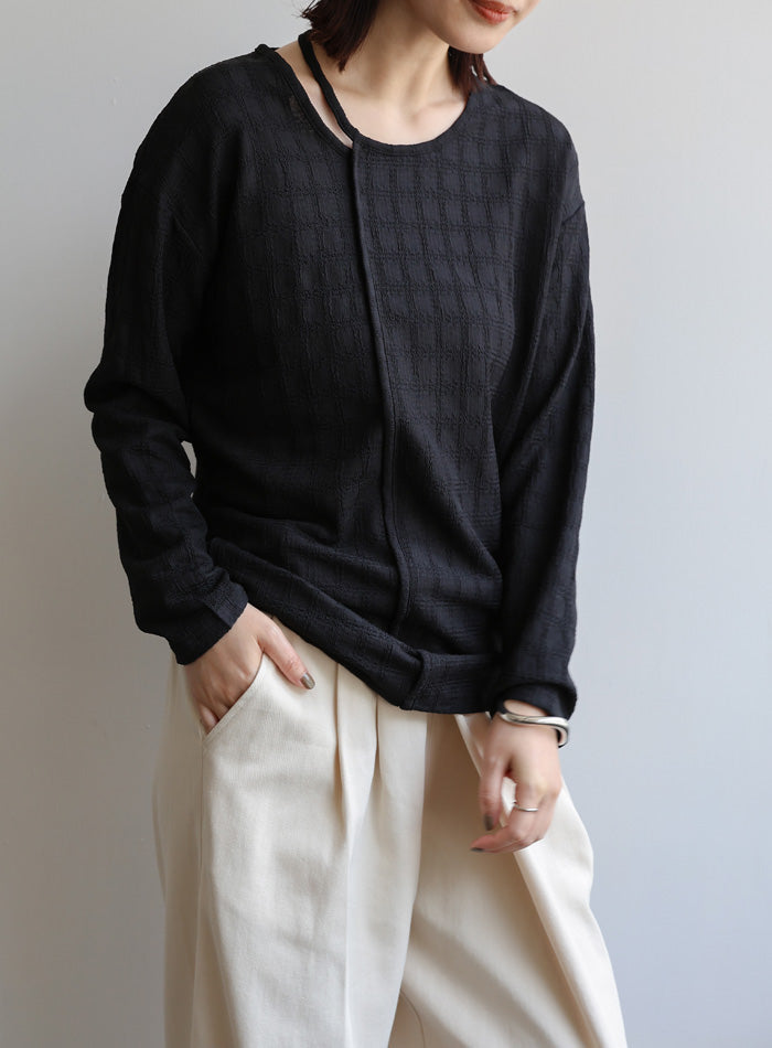 【Et】アシンメトリーネックシャーリングトップス