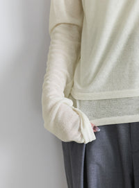 シアーレイヤードアシメネックトップス