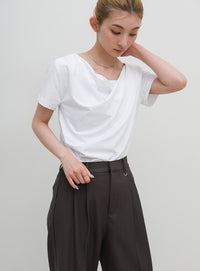 ドレープネックハーフスリーブTシャツ