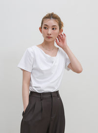 ドレープネックハーフスリーブTシャツ