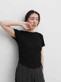 サイドギャザーリブTシャツ