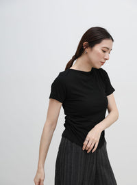 サイドギャザーリブTシャツ
