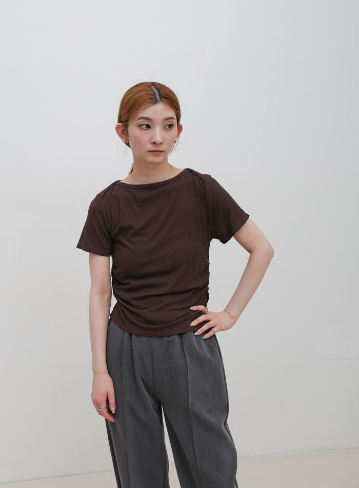 モカページ サイドギャザーリブTシャツ – SELECT MOCA