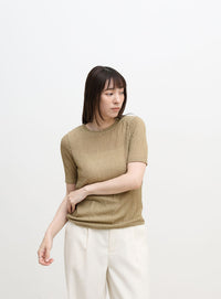 ストレッチ透かし編みデザインTシャツ