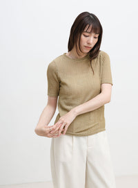 ストレッチ透かし編みデザインTシャツ
